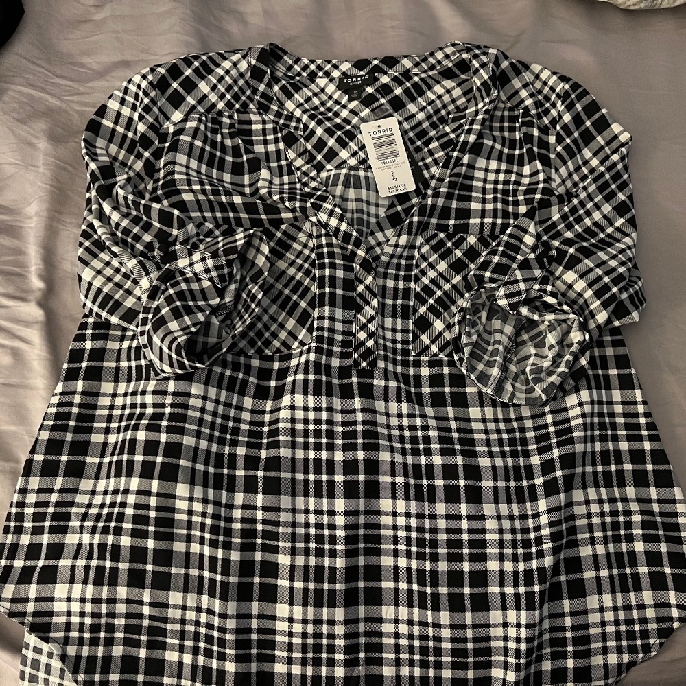 Black and white plaid blouse